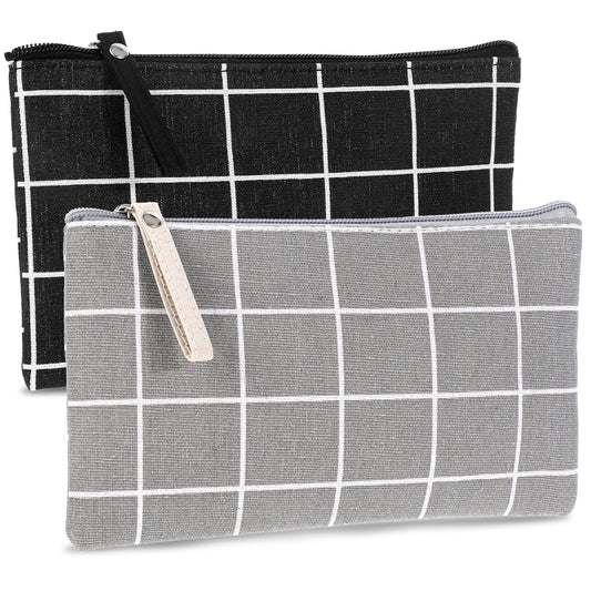 2 Pcs Multi-Function Canvas Cosmetic Pouch Small Cosmetic Bag Cute Makeup Pouch Pouches with Zipper Printed Makeup Bag for Women Vacation Travel Carrying Lipstick Makeup Tools Toiletries