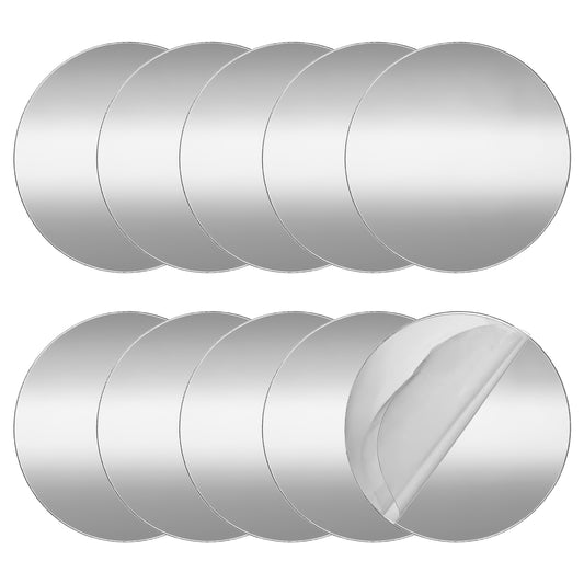 Eldraqth 10Pcs Small Round Mirror Sheets Self Adhesive Acrylic Mirror Tiles for Walls 4 inch Round Mirrors 10cm Acrylic Small Self Adhesive Stick on Mirrors Craft Tiles for Home Living Room Decor