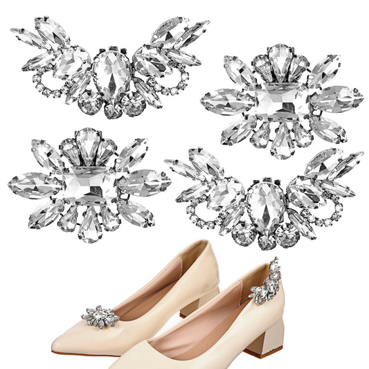 InnoHHustle 4PCS Rhinestone Shoe Clips, Detachable Elegant Crystal Shoe Charms Silver Shoes Clip Crystal Shoes Buckle Bridal Wedding Prom Party High Heels Accessories for Women Girls