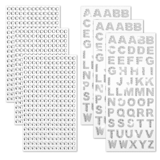 945 Pieces Glitter Letter Stickers, 3D Diamond Alphabet Sticker Rhinestones Letters Charms Bling Rhinestone Letter Beads Gemstone Border Sticker for Decoration Scrapbooking Craft Clothes Bags Hats