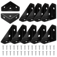 10PCS Corner Brackets 38mm × 38mm, Black Triangle Shelf Bracket Angle Brackets Corner Desk Connectors for Wood, Metal, Table, Cabinet