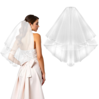 Wedding Bridal Veil, 2 Tier Bridal Veil with Comb Short Lace Mesh Tulle Veils White Hen Party Veil Simple Bride Veil for Bride Shower Bachelorette Engagement Wedding Hen Do Night Party