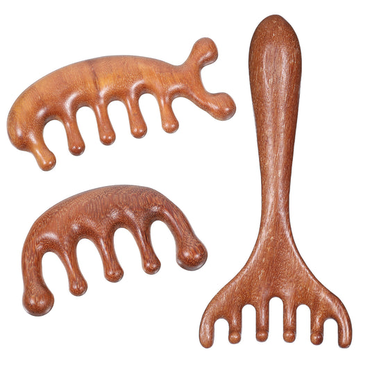 3 Pcs Wooden Head Scalp Massager Comb, Wooden Wide Tooth Comb, Head Massage Tool for Relaxation Hair, Portable Heads Scratcher Massager, Gift for Mother Sister Lover