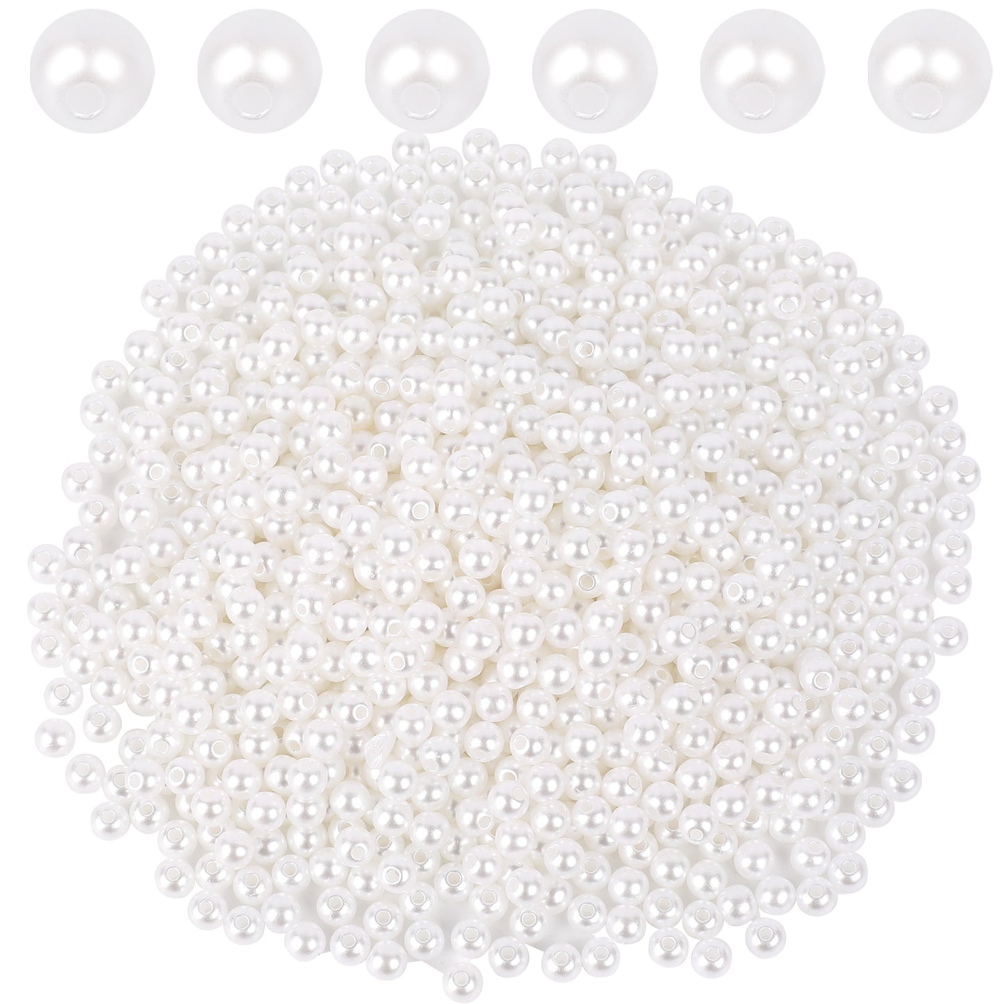 White Pearl Beads, 1000 Pcs Round Loose Art Beads 6mm Pearl Beads Luster Glossy Polished Pearl Beads for Bracelet Jewellery Earring Necklace Making DIY