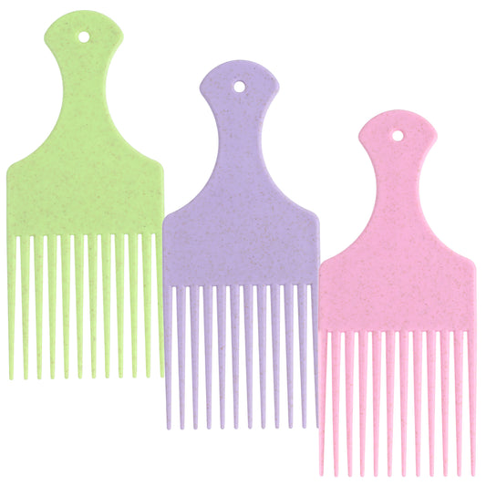 Hair Picks for Women, 3 Pcs Hair Pick Comb Plastic Wide Tooth Afro Picks for Women Curly Detangling Hairstyling Tools (Macaron Color)