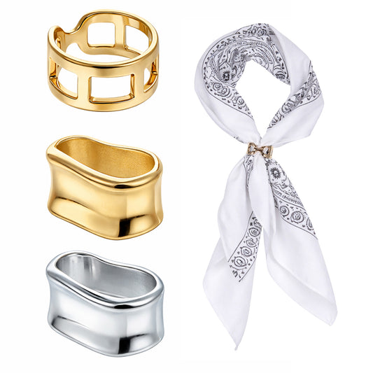 3 PCS Metal Scarf Rings for Women, Silver Gold Metal Scarfs Ring Shirt Ties Clips Buckle Clothes Corner Knotted Button Elegant Scarf Buckles Holders Minimalist Brooches Shawl Clip Accessories