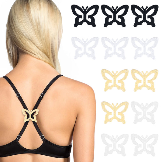 Zyghjort 12 PCS Bra Strap Clips, 4 Colors Elegant Butterfly Shaped Bra Clips to Make Racerback Bras Clip to Hide Straps, Bras Converter to-Racerback for Women Anti-Slip Buckles Conceal Strap Holder