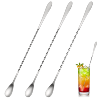 3PCS Stainless Steel Bar Spoon, Cocktail Mixing Spoon 12 Inch Long Spoons for Stirring Spiral Handle Bar Spoons for Bartenders, Home Bars Mixing Cocktail Making Coffee Bars Accessories - Silver