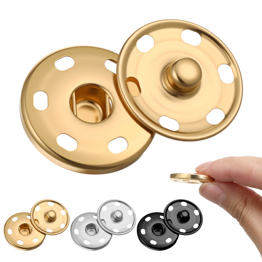 24 Sets Snaps for Sewing, 25 mm Large Sew-on Snap Buttons Sewing Snaps for Fabric Metal Snap Fasteners Press Studs Buttons for Repairing Clothing (Gold, Black, Silver)
