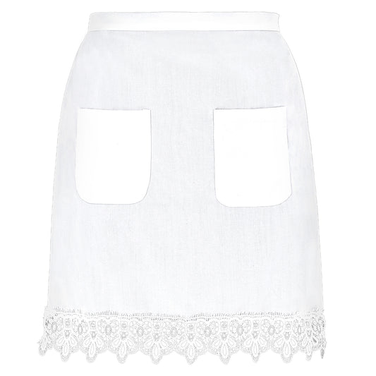 Lace White Waist Apron, Half Apron with Two Pockets, Fashion Waist Apron, Cotton Kitchen Cooking Waist Apron, Cosplay Costume for Women and Girls
