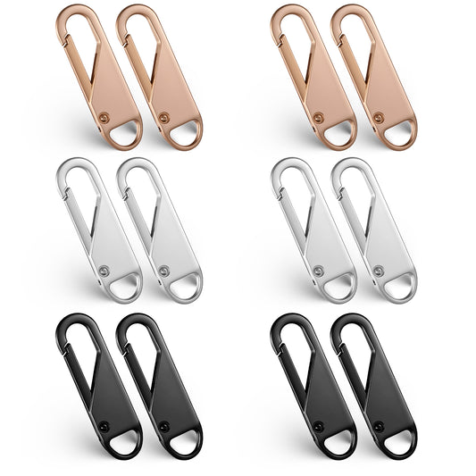 12 Pcs Zipper Pull Replacement Kit, Detachable Zip Repair Puller, Heavy Duty Metal Zip Fixer, Bulk Zipper Clips for Men's Women's Luggage Wallets Backpacks Jackets Boots Coats