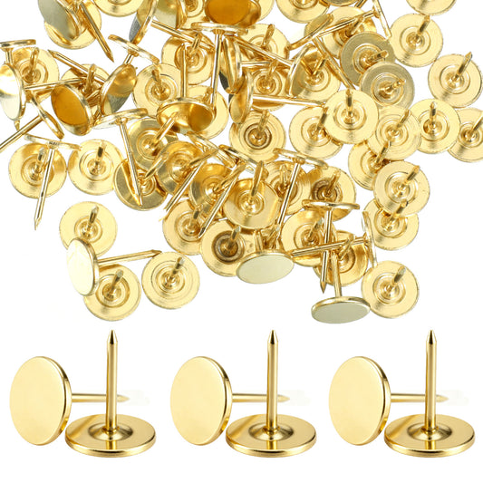 100 Pcs Gold Thumb Tacks, Gold Push Pins for Cork Board Flat Thumb Tacks Decorative Push Pins for Wall Hanging Photos Home Furniture Sofa Crafts Office DIY Decor 11x17mm
