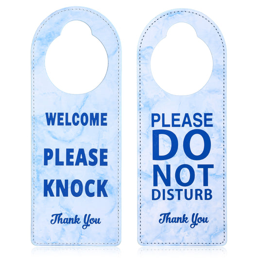 PU Leather Do Not Disturb Sign, Do Not Disturb Door Hanger Sign Reversible Door Hanger Please Do-Not-Disturb, Doors Knob Privacy Signs for Office Home Clinic Hotel Meeting Room, Blue