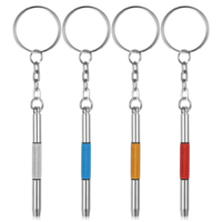 4Pcs Mini Portable Screwdrivers for Glasses, 3-in-1 Keyring Glasses Screwdrivers Set Flat Head Phillips Hex Handy Tiny Screwdriver for Glass Eyeglass Watch Jewelry, 4 Colors