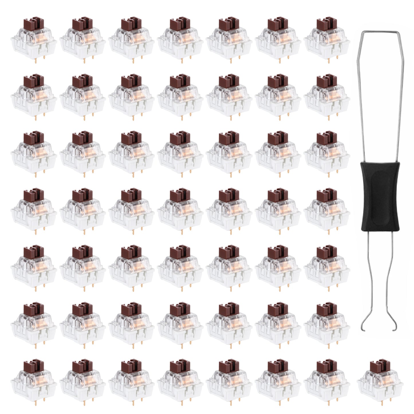 50 PCS Mechanical Keyboard Switches 3 Pin Brown Clicky Switches with Switch Puller Waterproof Keyboard Clicker Keys Replacement for Gaming, Brown Keyboards Switch for Mechanical Keyboards