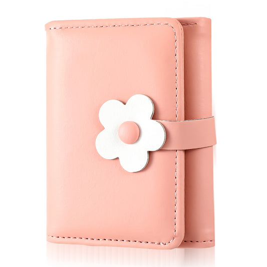 Cute Pink Small Wallet for Girls Women Mini Coin Pouches ID Credit Card Holder Tri-Folded Cash Pocket Kawaii Flower Card Wallets