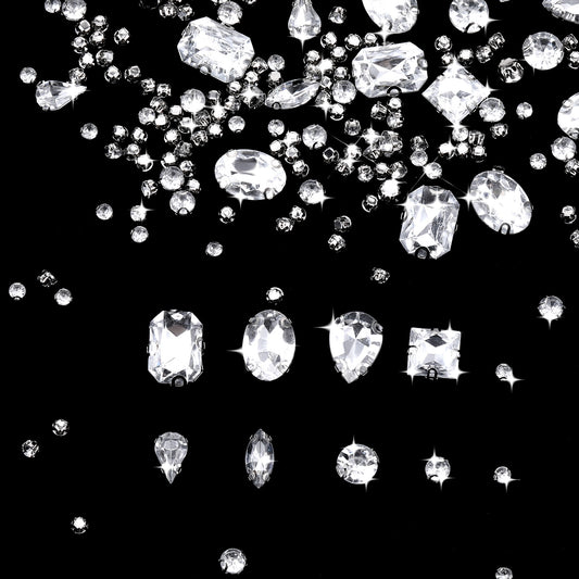 Sew On Rhinestones, 275 Pcs Mixed Sizes 4 to 18 mm Glitter Crystal Rhinestones Flatback Glass Rhinestones Clear Gems Stones Rhinestone for DIY Craft, Jewelry Making, Clothes, Shoes, Dress, Costume