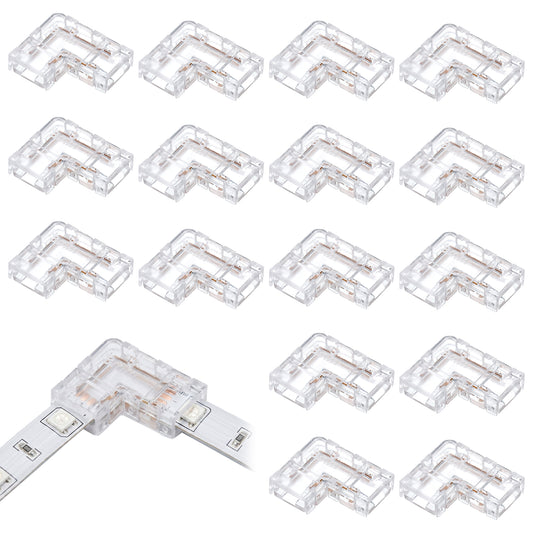 Zelphvt 10 Pcs LED Light Strip Connectors, 8mm 2 Pin LED Connector, L Shape Transparent Solderless LEDs Strip Corner Connectors for 5V/9V/12V/24V LEDs Strips Lights, DIY Lighting Projects