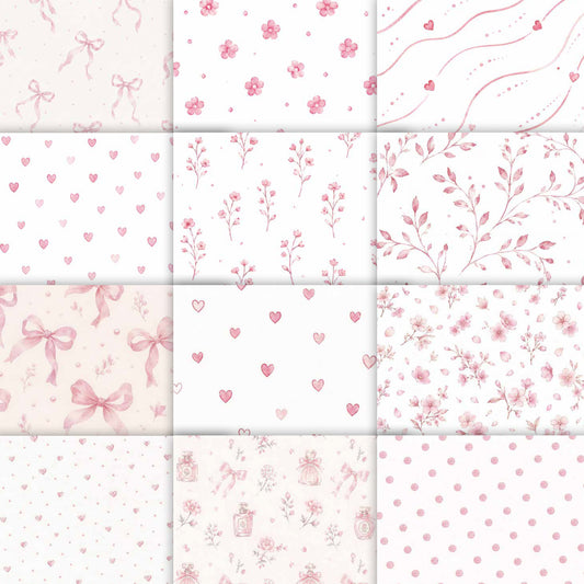 36 Sheets Pink Bow Scrapbook Paper 6x6 Inch Coquette Bow Ribbon,Love and Floral Decorative Craft Paper Cardstock Single Sided Cute Patterned Papers for Birthday Wedding Art Card Scrapbooking Making