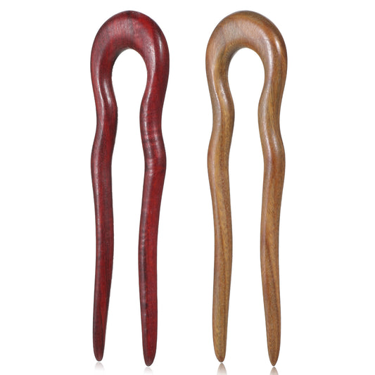2 Pack Wooden Hair Sticks for Women, French Hair Pin, U Shaped Hair Fork, French Vintage Matte Hairpins, Rosewood Hairstyle Accessories for Women Long Thick Hair Updo, Frosted French Hair Pin