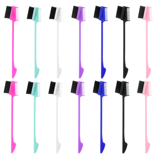 3 in 1 Edge Brush, 14 Pcs Double Sided Edge Control Brush 7 Colors Hair Comb Pack with Soft Bristles Smooth Brushes Hairstyling Rat Tail Combs Natural Eyebrow Brushes for Women Bangs Hairline Lash