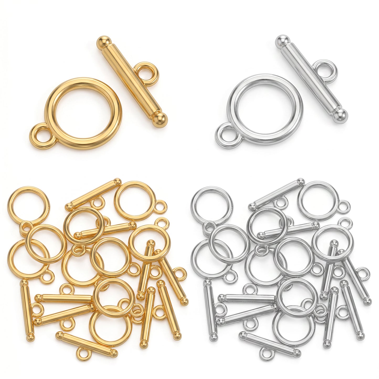 20 Sets Toggle Clasps, Alloy Round T-Bar Connectors Metal Bar and Snap Ring with Jump Rings for Jewelry Making DIY Crafts Necklace Bracelet Clasp Closures Supplies (Gold, Silver)