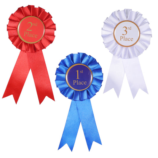 3pack Award Ribbon Rosette Set, Grand Prize Ribbon Winner Victory Ribbons, Satin Participation Ribbons 1st 2nd 3rd Place Medals Deluxe Recognition-Ribbons with Pin for Classroom Winner Certificate