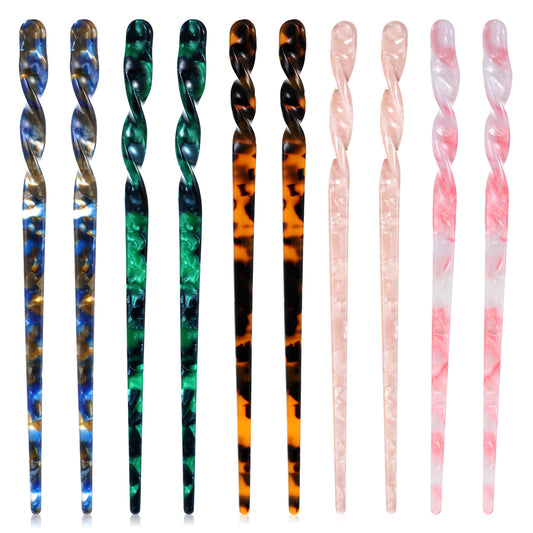 10 PCS Acetate Hair Sticks for Women, Vintage Leopard Print Hairs Stick Retro Chinese Hair Chopsticks, Tortoise Shell Hairpin Vintage Hairs Pin for Buns Women Girls HairAccessories