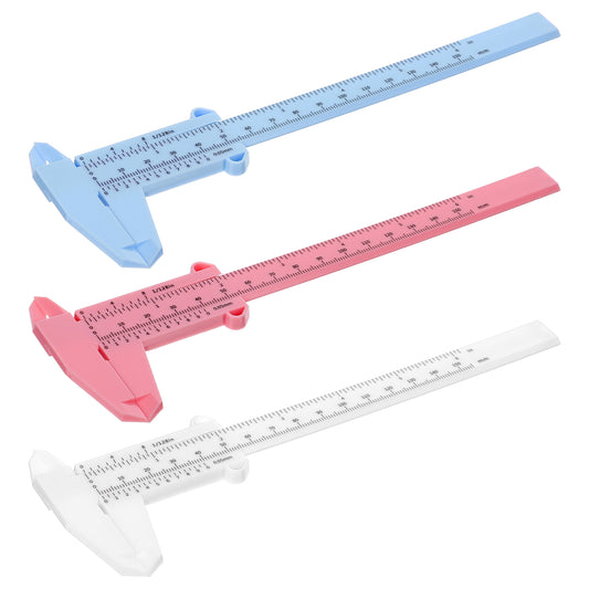 3 Pcs Vernier Caliper 6 Inch150 mm Mini Plastic Caliper Double Scale Ruler Measuring Tool White and Blue and Pink