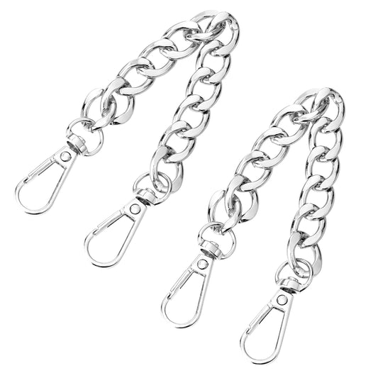 2 Pcs Purse Extender Chain, 7.9 Inch Silver Purse Strap Extender, Aluminum Bag Flat Chain Strap with Alloy Swivel Clasps, Metal Bag Extender Chain for Handbags, Shoulder Bag, Purse