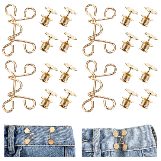 24 Pieces Adjustable Waist Buckle Extender, Reusable Jean Buttons for Loose Jeans Pant Waist Tightener No Sewing Required Button Adjuster Detachable Buttons Pins (4 Set, Gold)