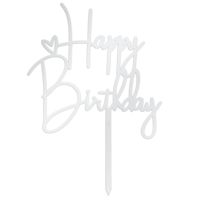 Happy Birthday Cake Topper, 2 Pcs Silver Acrylic Cupcake Topper for Celebrating Birthday, Anniversary, Theme Party, Supplies Decorations