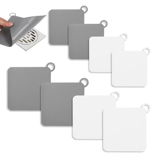 8 PCS Shower Drain Cover Silicone Shower Drain Cover Floor Drain Anti-Odor Mat Drain Covers to Keep Bugs out for Kitchen Bath Bathroom Toilet Kitchen and Laundry, Grey, White, Two Sizes