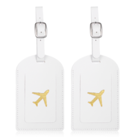 2 Pcs Luggage Tags, PU Leather Luggage Travel Tags for Suitcases, Suitcase Name ID Card Tag Set with Adjustable Strap Privacy Protection Cover for Preventing Loss, White