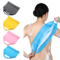 Exfoliating Back Washers for Shower, 4 Pcs Exfoliating Shower Towel Stretchable Japanese Back Scrubber with Handle Cloth Towels Double-Sided Nylon Body Exfoliator for Cleans Skin Massages