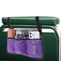 Wheelchair Side Bag, Wheelchair Bag Armres Waterproof Wheelchair Armrest Pouch with Reflective Stripe, Bag for Wheelchair Side Organizer Wheelchair Pouch Side Pocket for Wheelchair, Purple