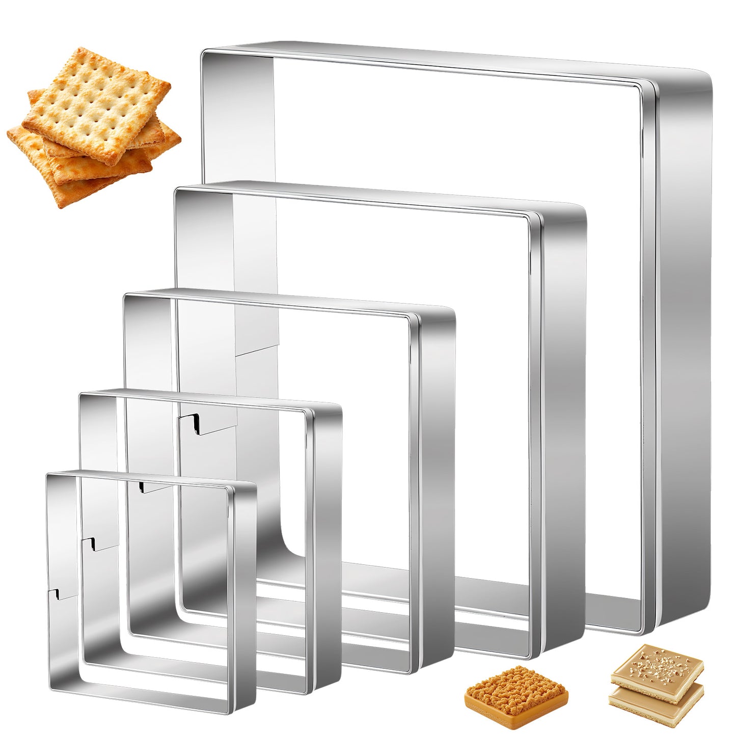 Square Cookie Cutter Set, 5 PCS Biscuit Cutter Set Stainless Steel Biscuit Cutters for Baking Square Cookie Cutters Molds Geometric Baking Supplies for Kitchen Homemade Cookies Pastry Fondant, 5 Size