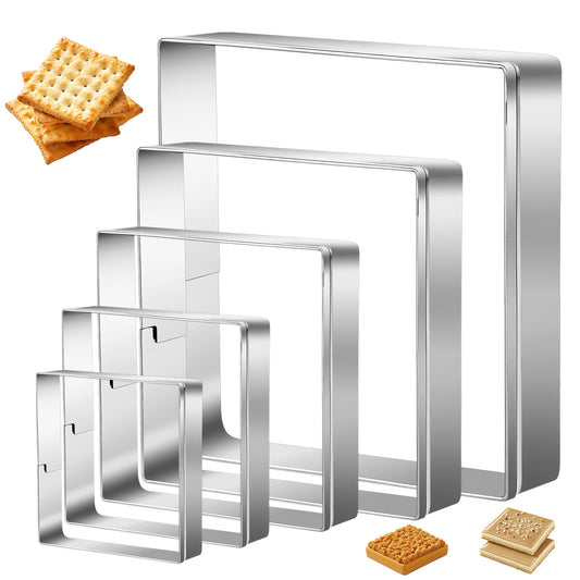 Square Cookie Cutter Set, 5 PCS Biscuit Cutter Set Stainless Steel Biscuit Cutters for Baking Square Cookie Cutters Molds Geometric Baking Supplies for Kitchen Homemade Cookies Pastry Fondant, 5 Size