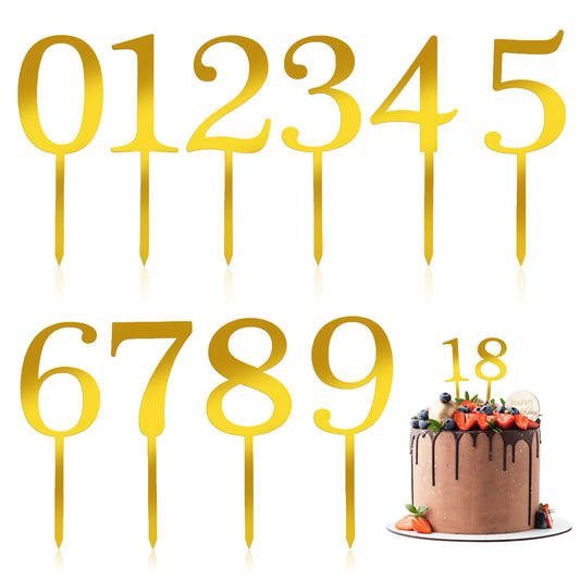 Gold Acrylic Numbers for Cake, 0-9 Number Cake Topper, Number Blocks Cakes Topper for Birthday Party Wedding Anniversary