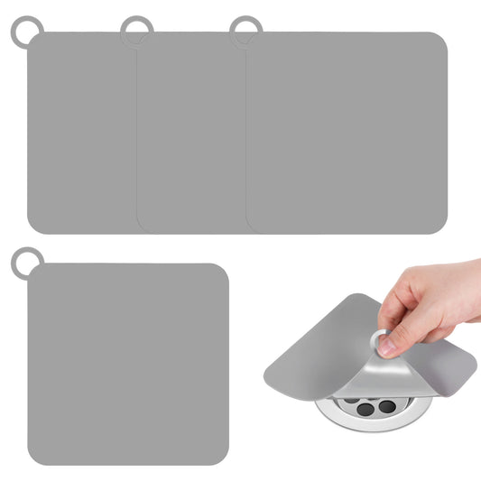 4 PCS Silicone Tub Stopper Floor Drain Covers, 5.9 X 5.9 Inch Silicone Shower Drain Cover Sewer Anti-Odor Mats, Deodorizing Shower Stopper for Drains, Kitchen Toilet Laundry Bathroom Bathtub (Grey)