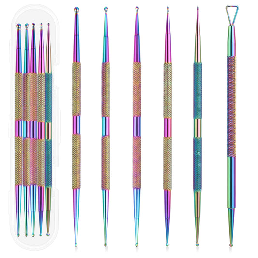 Dotting Tools,6 Pcs Professional Ball End Nail Art Tools Nail Art Brushes Kit Nail Design Tools Stailess Steel Dotting Pen Tool Rhinestone Picker Tool Pottery Tools Polymer Clay Tools (Colorful)