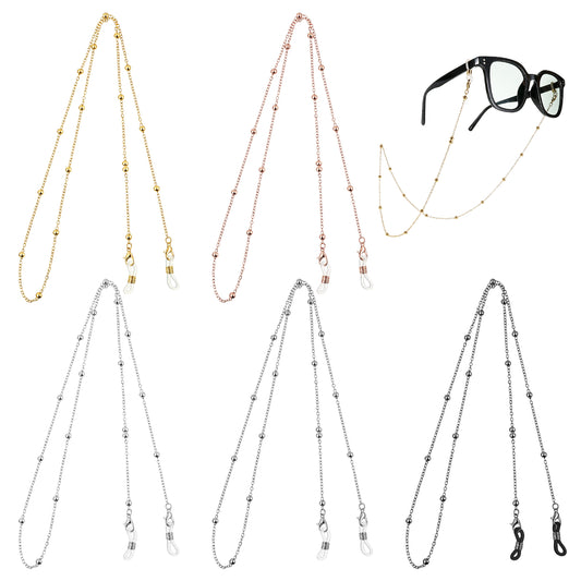 Bruislard 5 Piece Eyeglass Holders Around Neck Beaded Eyeglasses Lanyard Vintage Reading Glasses Chain with Eyeglass Loop Eyewear Retainer for Women and Men(Black Silver Gold Rosegold)