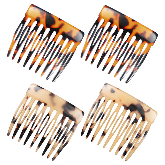 French Side Comb, 4 Pcs Small Hair Side Combs Decorative Hair Combs Women's Bun Strong Hold Clips French Twist Hair Styling Accessories for Women Girls (Tortoise Shell)