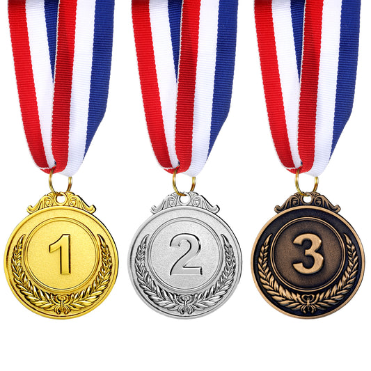 3 PCS Gold Silver Bronze Prizes for Competitions, 1st 2nd 3rd Prize Winner Medal for Adults 2 Inch Metal Winner Award Medals with Neck Ribbon for Sports, Games Competitions, Party Favor and Decoration