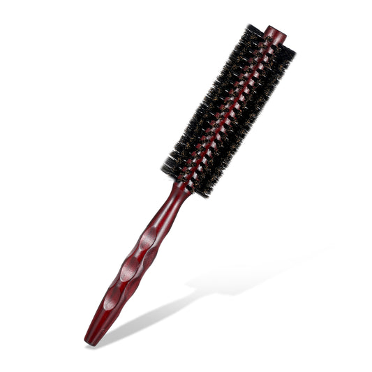 Boar Bristle Hair Small Round Blow Drying Brush, Wooden Handle Round Brush Comb, Fluffy Brushes Styling Tools for Straightening Curling Volumizing Detangling, Suitable Men Women All Hair Types