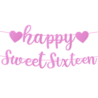 Pink Glitter Happy Sweet 16 Birthday Banner Glitter Happy 16 Birthday Decoration Rose Gold Glitter Sweet 16 Party Banner Happy 16th Birthday Sign for Girls Garland on 8 ft Strands for Girl