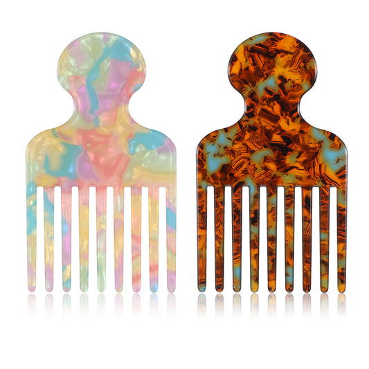 2 PCS Wide Tooth Hair Picks Comb for Curly Hair, 4.72 Inch Smooth Sturdy Detangling Combs for African Curls, Wide Tooth Comb Styling Tools for Women Men Barber Supplies Reducing Knots (Colorful)
