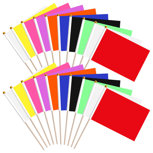 20 PCS Small Flags on Sticks Solid Color Blank Flag 8.26 X 5.5 Inch Mini Sublimation Flags, Hand Held Miniature Plain Flags for DIY Graffiti, Red White Rose Red Green Blue Orange Black Purple Yellow