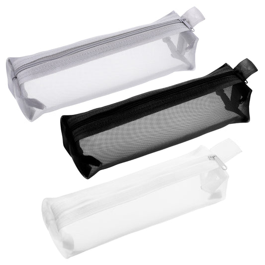 3 PCS Mesh Makeup Brush Bag, Portable Travel Cosmetic Pouches Multifunctional Clear Pencil Case Organizer Stationery Storage Bag, Small Makeup Pouch with Zipper for Makeups Brushes Multicolor