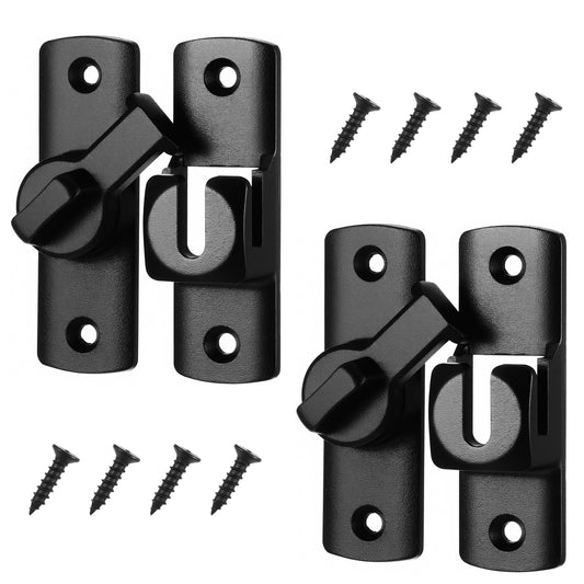 2 Pcs Degree Barn Door Latch, 90/180 Degree Flip Door Latch Sliding Gate Lock for Push, Sliding, Barn Doors (Black)